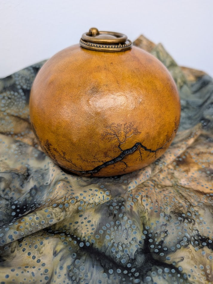 Gourd Pet Urn or Container Fractal Burned Copper #1