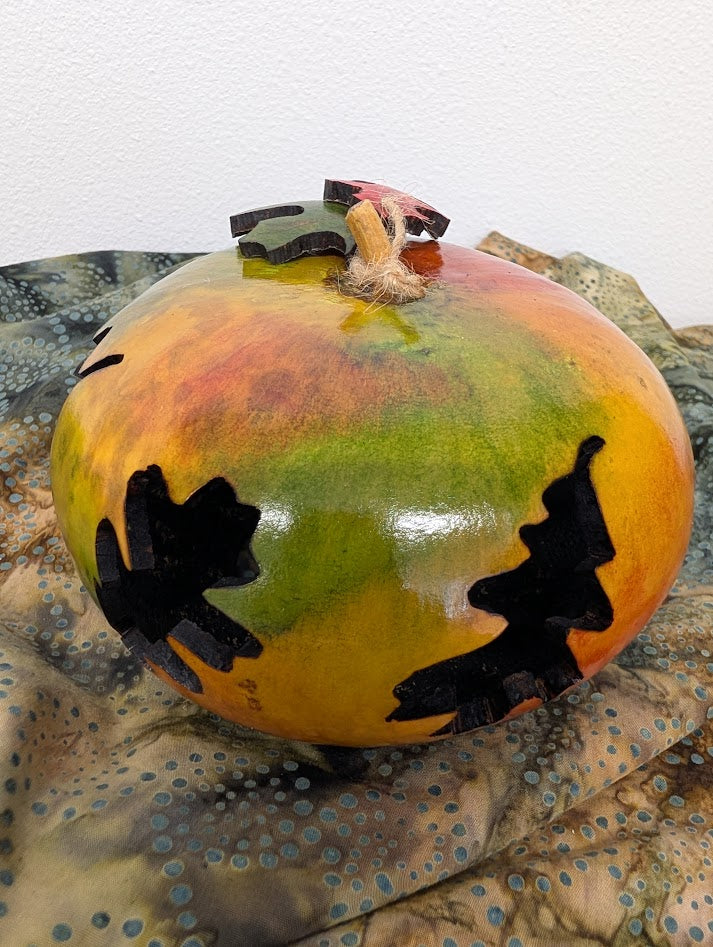 Gourd Luminary Hand Carved Fall Leaf #1