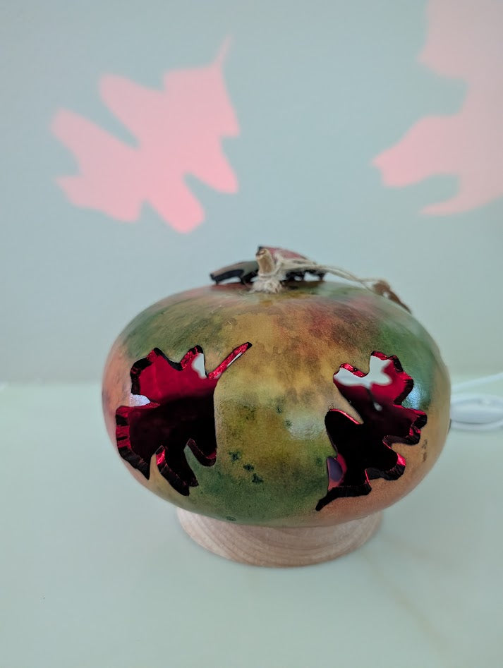 Gourd Luminary Hand Carved Fall Leaf #1