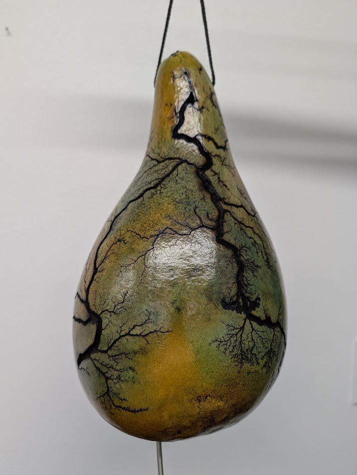 Large Green and Yellow Fractal Burned Thunder Gourd #10