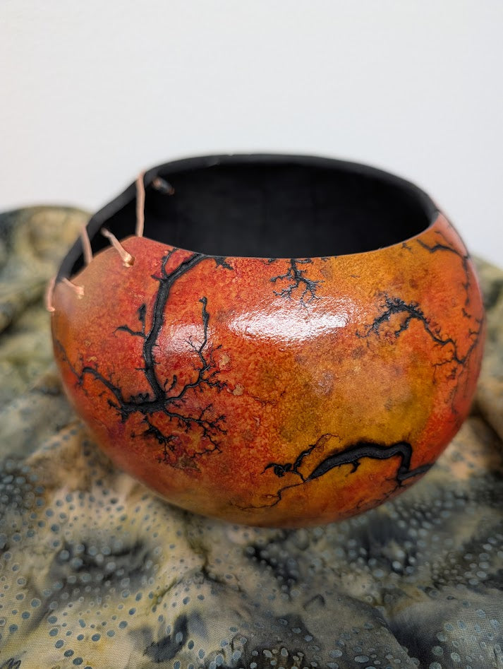 Red and Brown Fractal Burned Wire Bowl #2