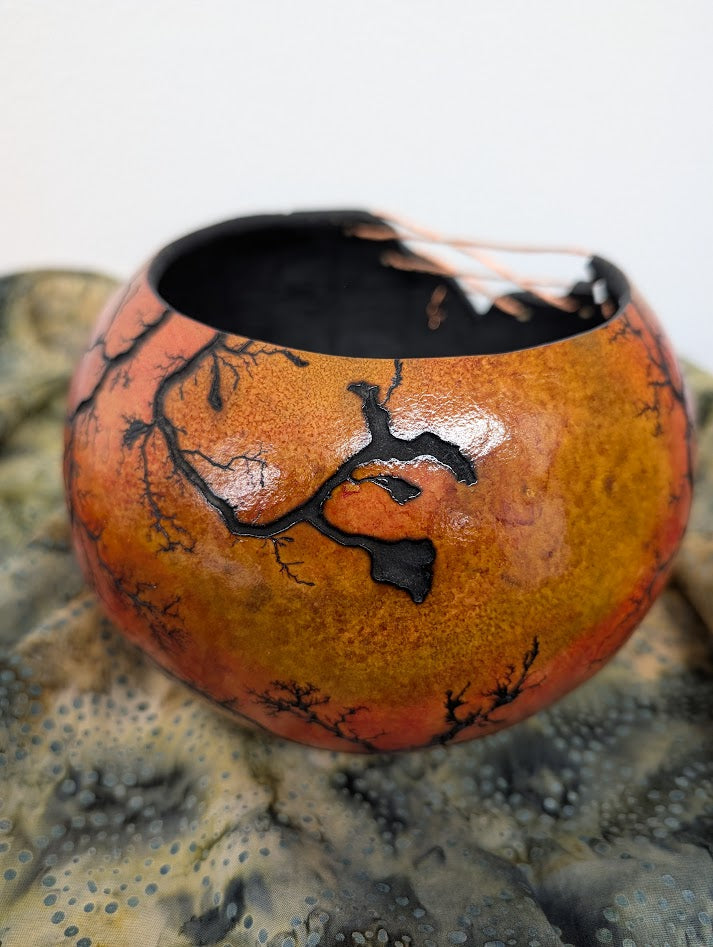 Red and Brown Fractal Burned Wire Bowl #2