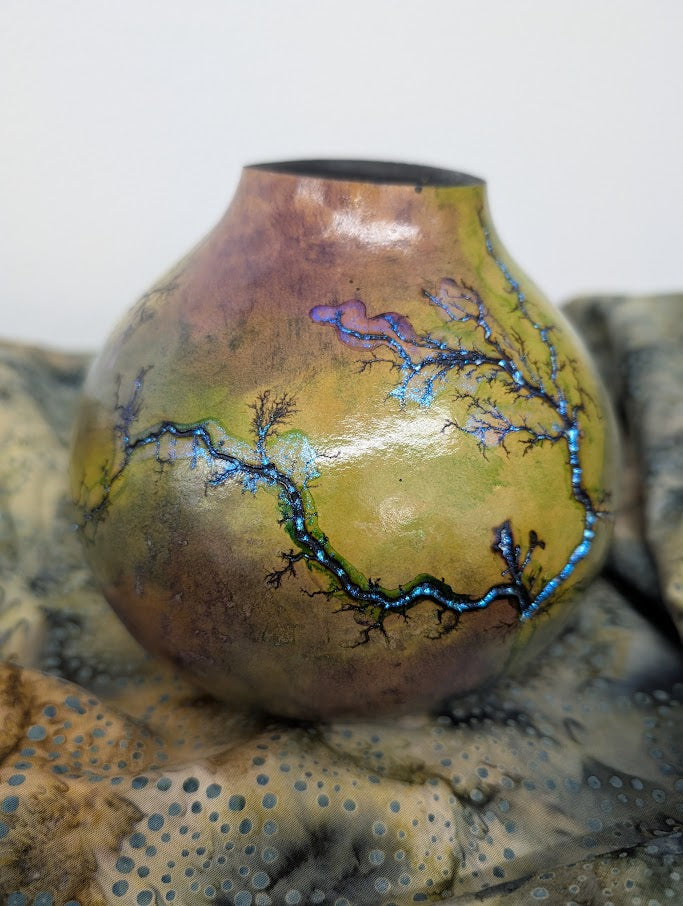 Green and Purple Fractal Burned Gourd Vase #2
