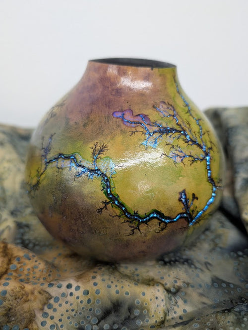 Green and Purple Fractal Burned Gourd Vase #2