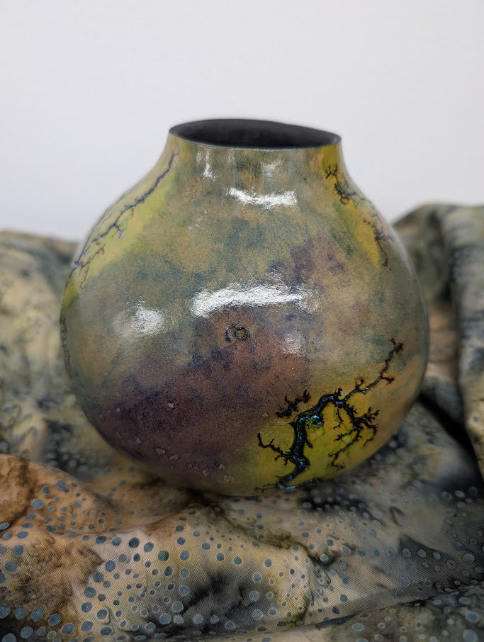 Green and Purple Fractal Burned Gourd Vase #2