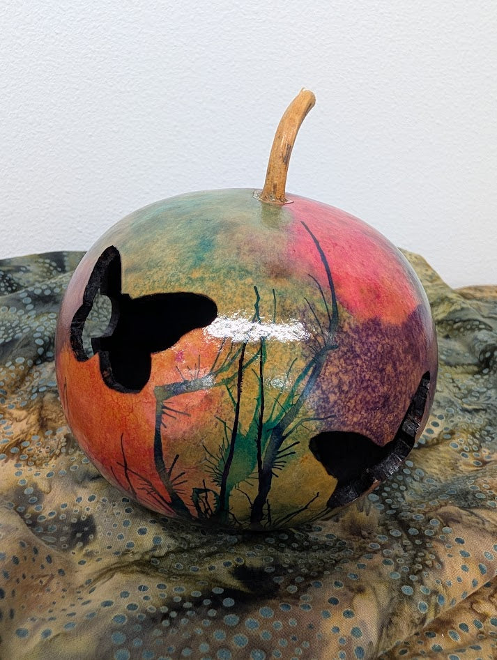 Gourd Hand Carved Luminary Butterfly #2
