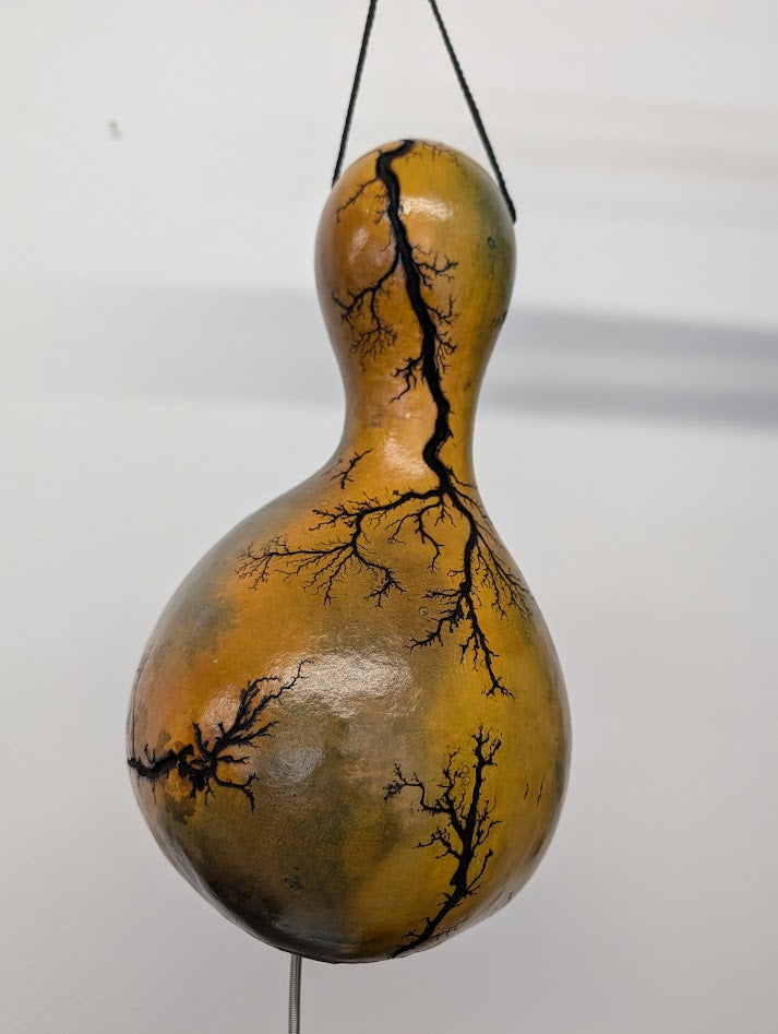 Medium Green and Yellow Fractal Burned Thunder Gourd #2