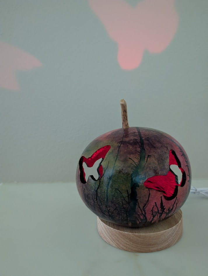 Gourd Hand Carved Luminary Butterfly #2