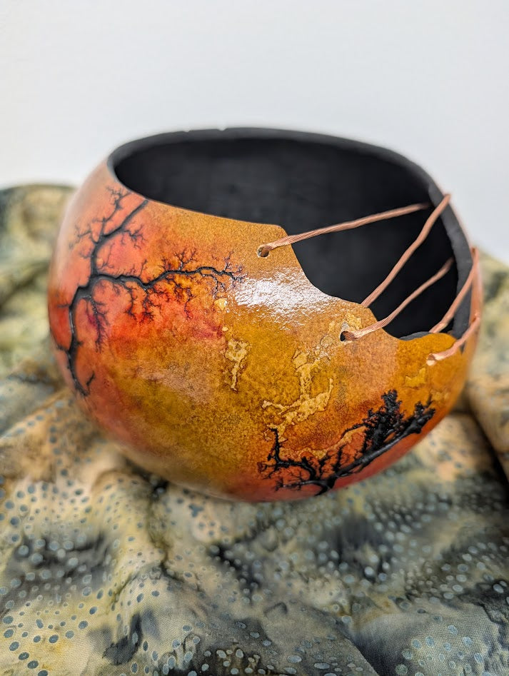 Red and Brown Fractal Burned Wire Bowl #2