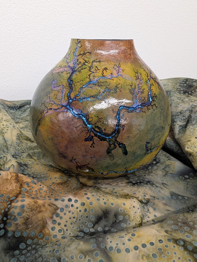 Green and Purple Fractal Burned Gourd Vase #2