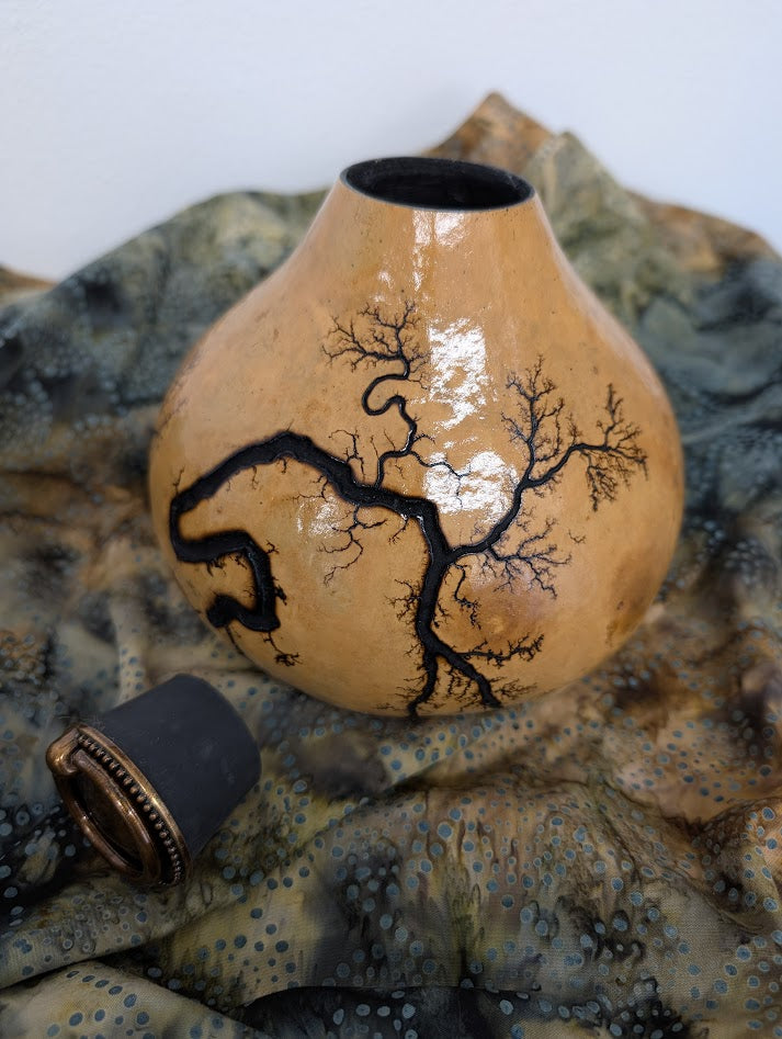 Gourd Pet Urn or Container Fractal Burned Natural #3