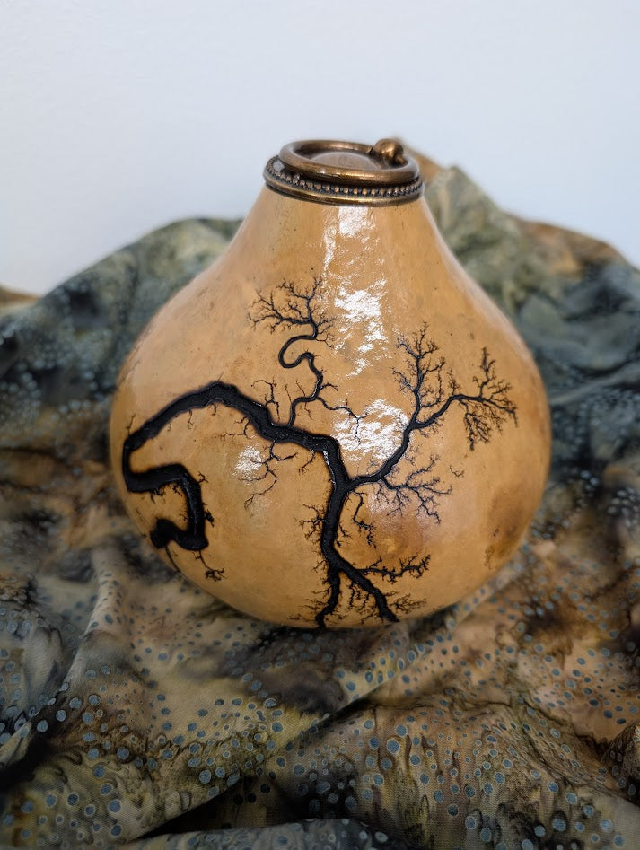 Gourd Pet Urn or Container Fractal Burned Natural #3