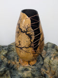 Natural Fractal Burned Gourd Wire Vase #3