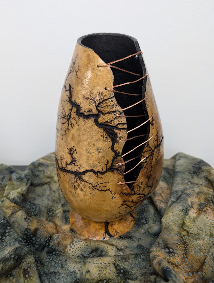 Natural Fractal Burned Gourd Wire Vase #3