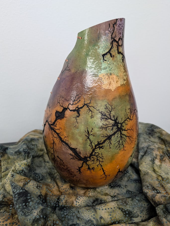 Multi-Color Fractal Burned Gourd Wire Vase #4