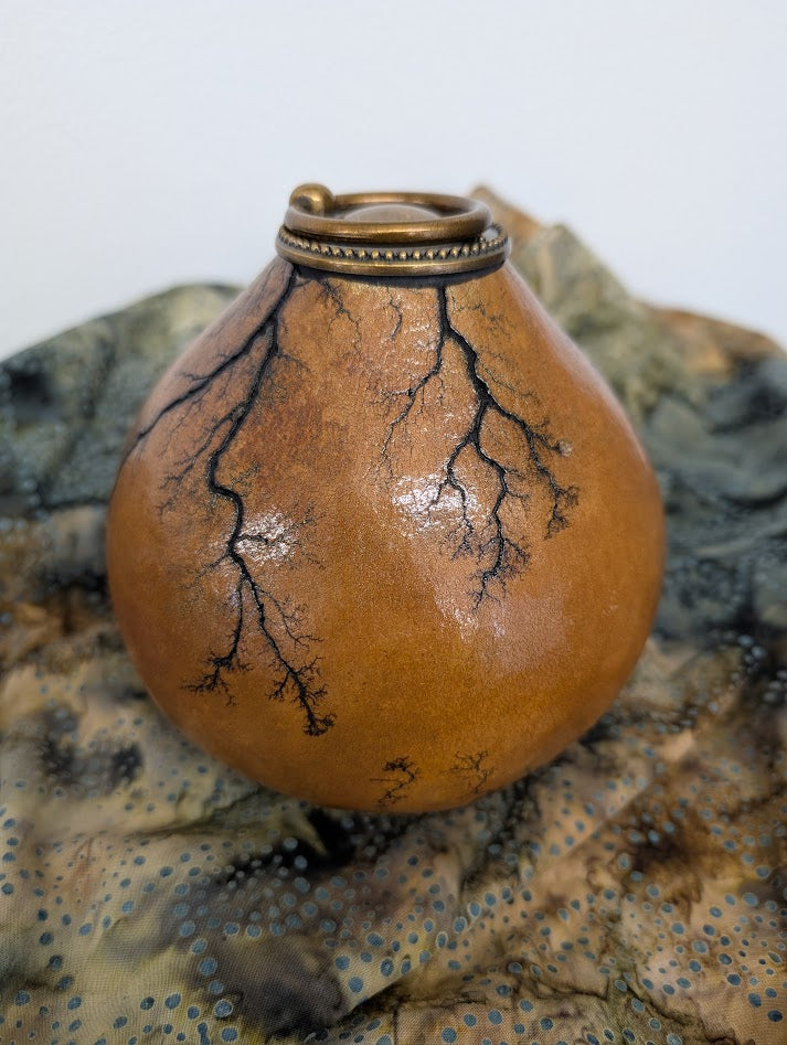 Gourd Pet Urn or Container Fractal Burned Bronze #4