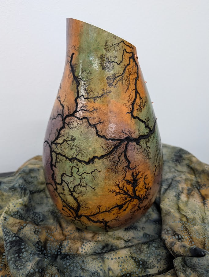 Multi-Color Fractal Burned Gourd Wire Vase #4