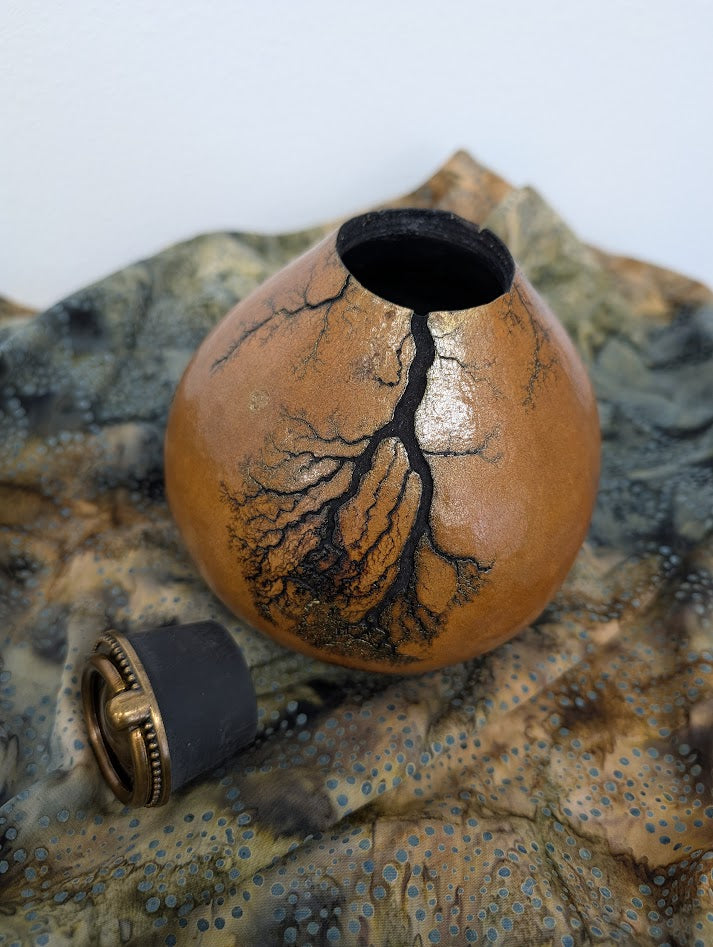 Gourd Pet Urn or Container Fractal Burned Bronze #4