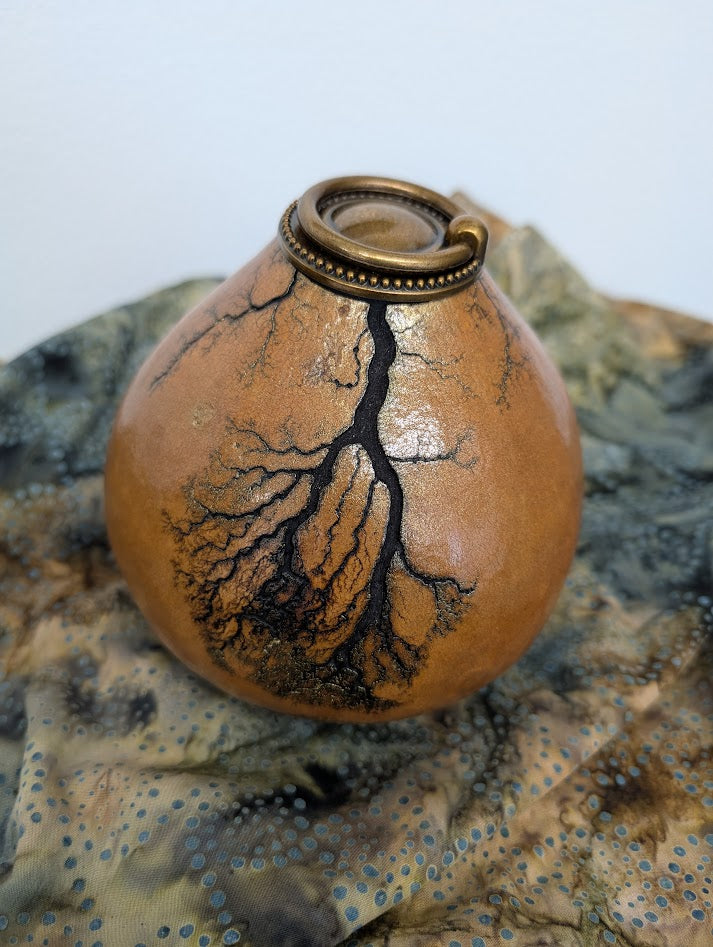 Gourd Pet Urn or Container Fractal Burned Bronze #4