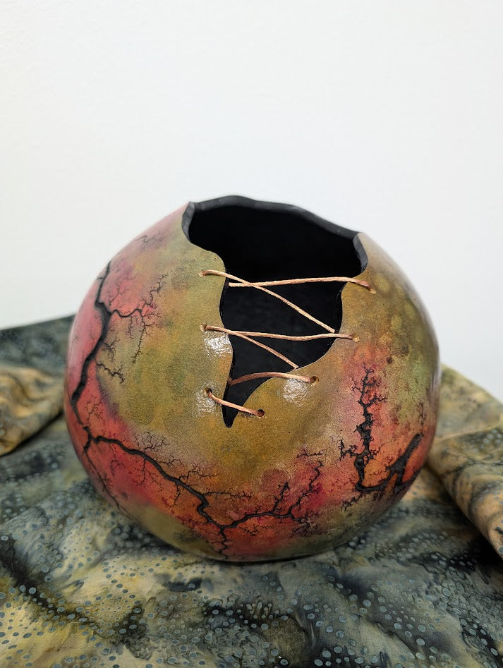 Purple and Green Fractal Burned Wire Bowl #5