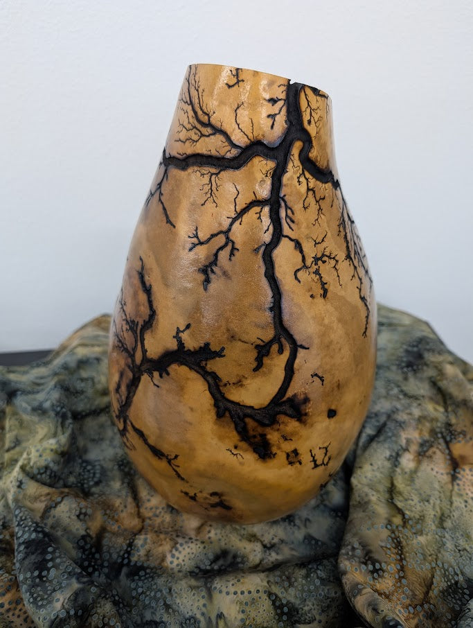 Natural Fractal Burned Gourd Wire Vase #5