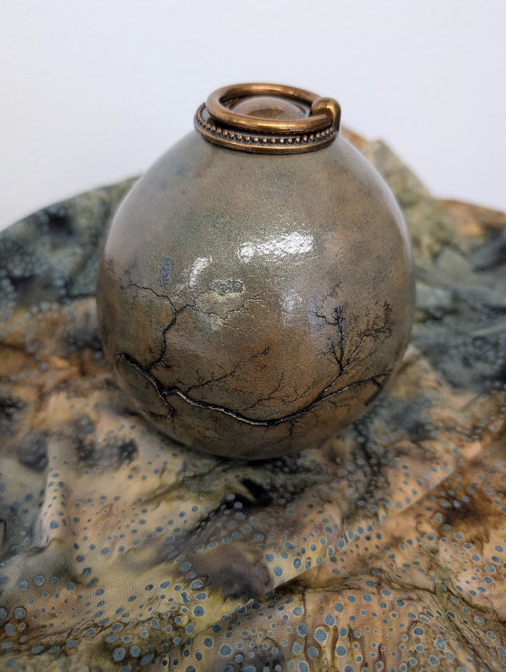 Gourd Pet Urn or Container Fractal Burned Green #5