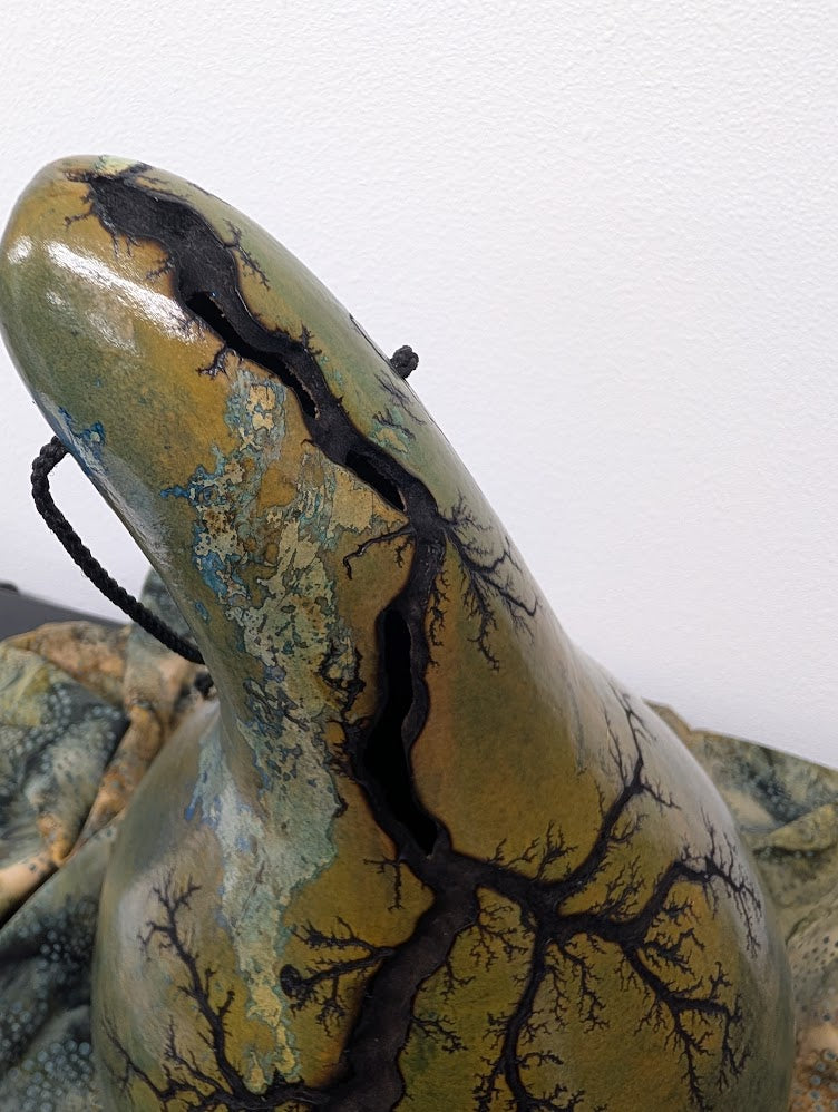 Large Turquoise Fractal Burned Thunder Gourd #6