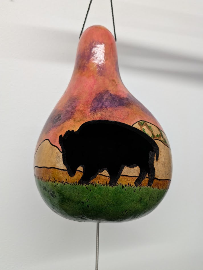 Hand Carved Bison Thunder Gourd #11