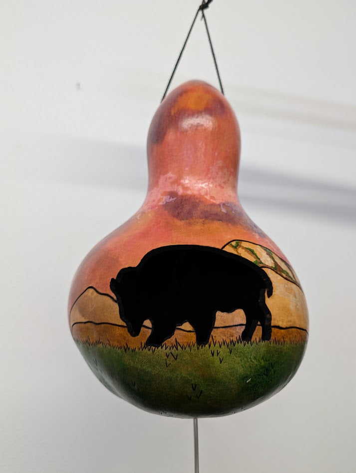 Hand Carved Bison Thunder Gourd #12
