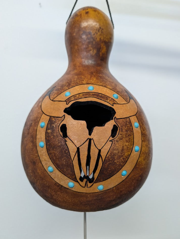 Thunder Gourd Hand Carved Bull Skull #16