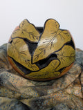 Gourd Bowl Hand Carved Green Leaf #5