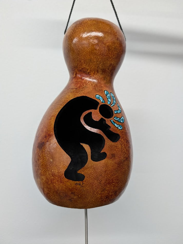 Hand Carved Kokopelli Thunder Gourd #9