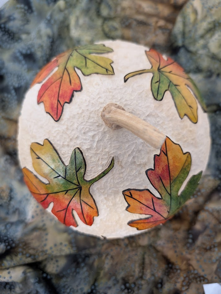 Gourd Bowl Hand Carved Maple Leaf with Acorns #8