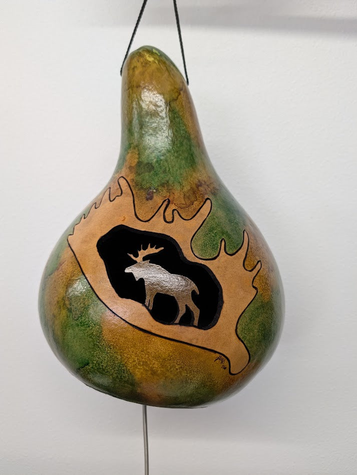 Hand Carved Moose Thunder Gourd #5