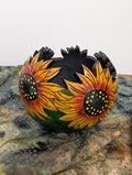Gourd Bowl Hand Carved Sunflowers #11