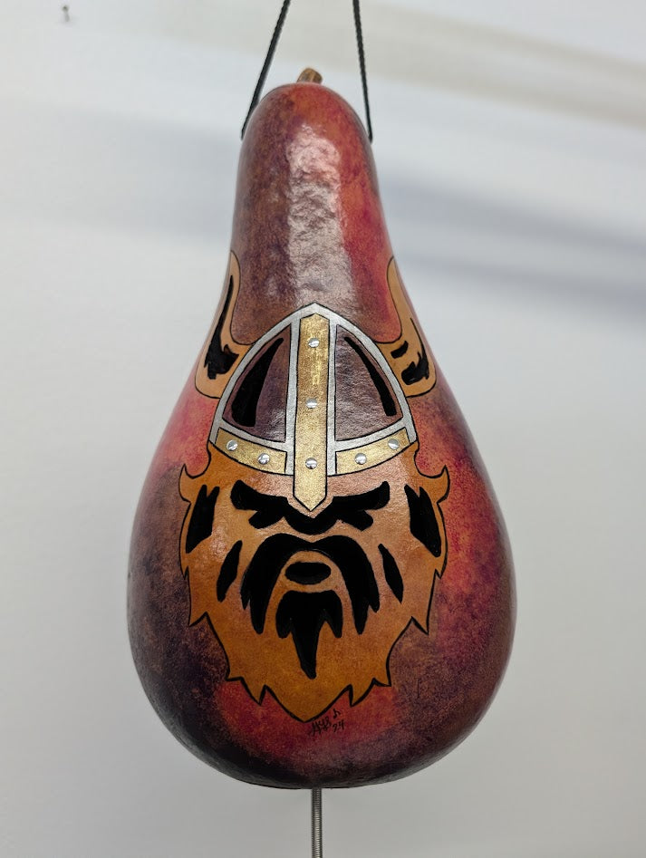 Thunder Gourd Hand Carved Viking Face #18
