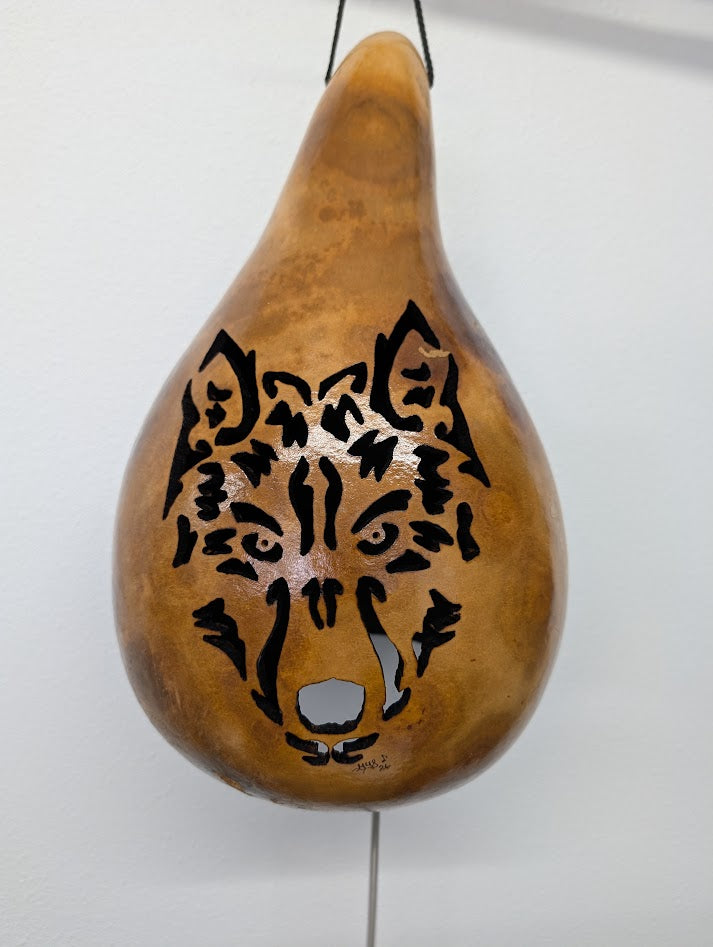 Hand Carved Wolf Thunder Gourd #8
