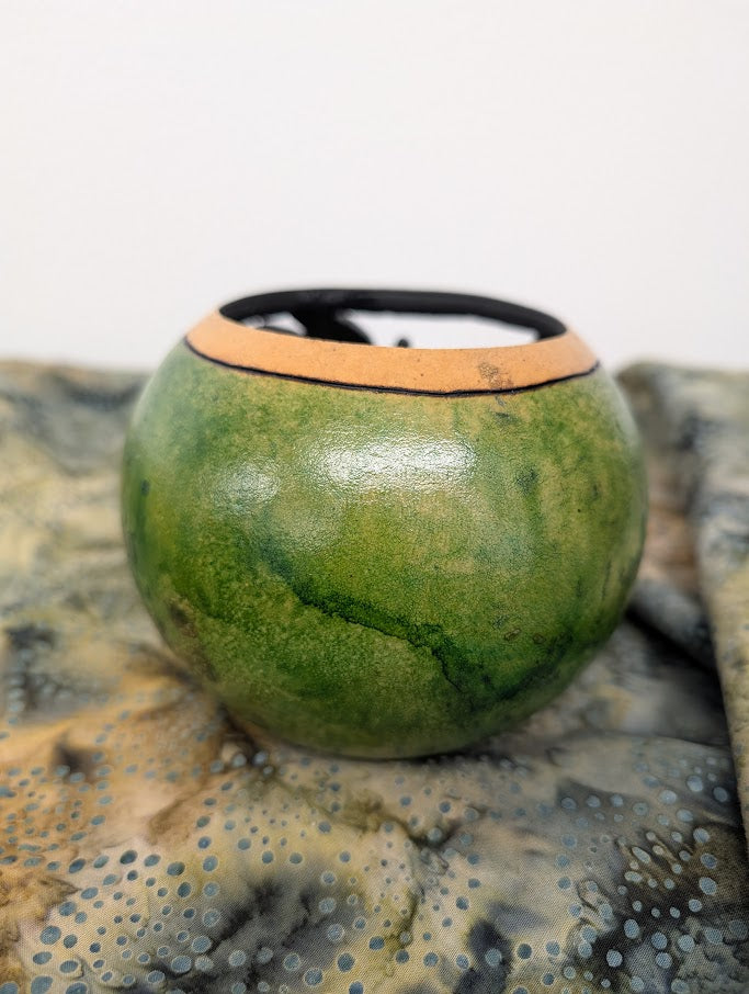 Hand Carved Pink Dragonfly Gourd Bowl #3