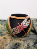 Hand Carved Pink Dragonfly Gourd Bowl #3