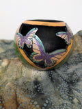 Hand Carved Triple Butterfly purple and blue Gourd Bowl #4